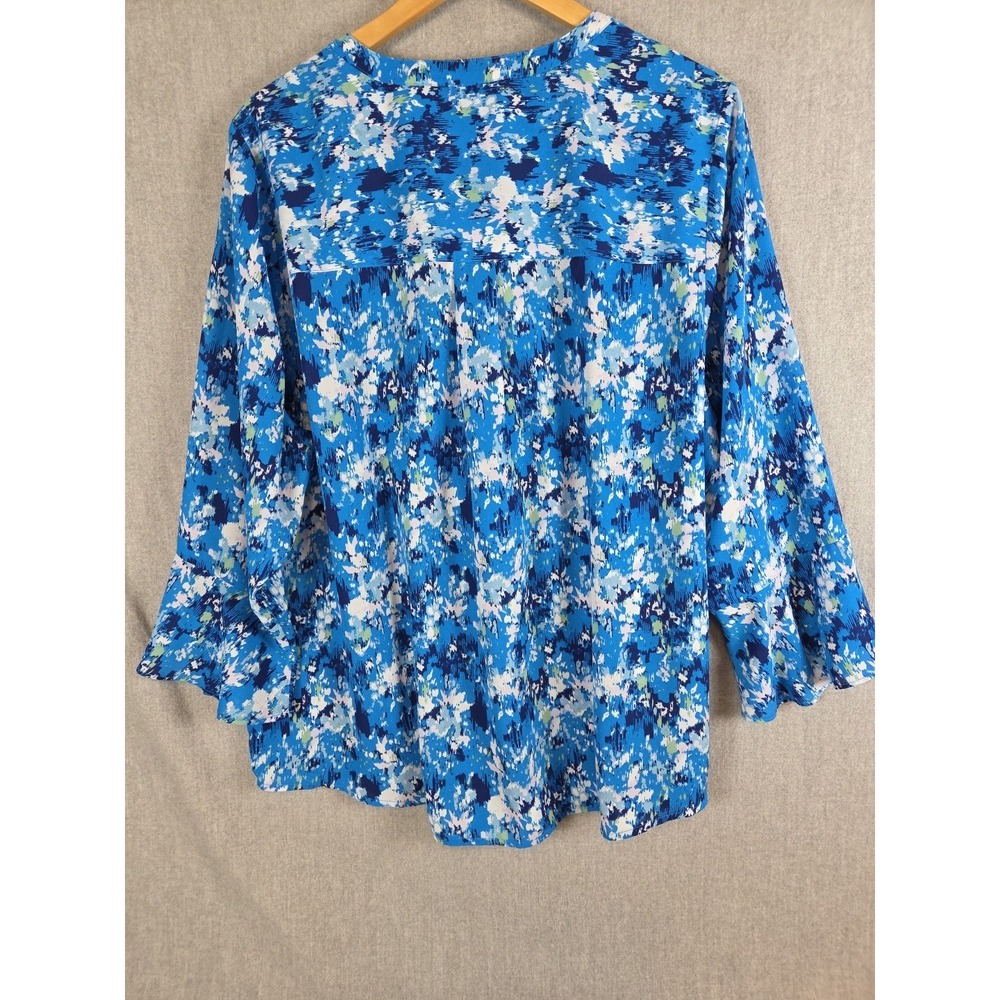 Style & Co Blouse‎ 2X Pleated V Neck Ruffle Sleeve Tunic Floral Blue Boho Flowy - Picture 7 of 11